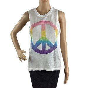 Chaser Rainbow Peace Sign Graphic Muscle Tank White Size S